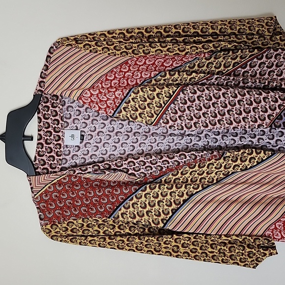 Cabi Mixed Media Open Front Cardigan Flare Sleeve 3/4 Length, Waist Tie, Floral - Picture 2 of 8